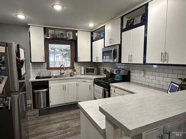 821 3rd St, Lewiston, ID 83501 - kitchen featuring stainless steel appliances, light countertops, dark wood-style flooring, tasteful backsplash, and recessed lighting