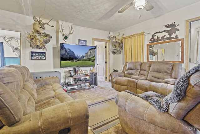 2727 E 3300 N, Twin Falls, ID 83301 - carpeted living area with a ceiling fan and ornamental molding