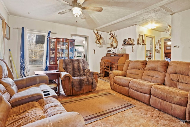 living room with ceiling fan