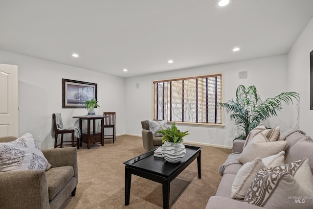 living room with light colored carpet