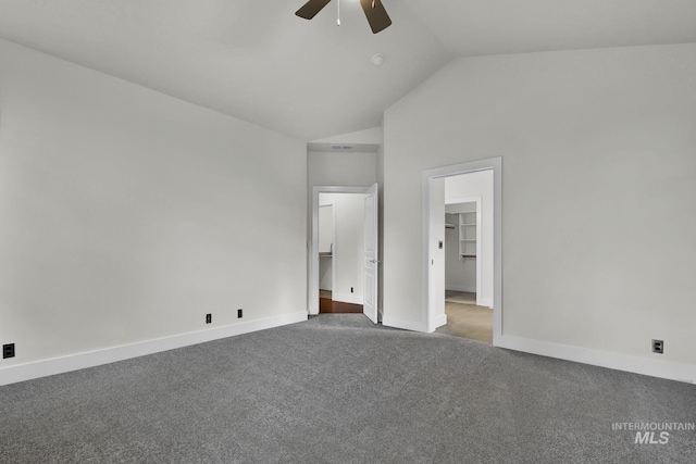 3742 N Heritage View Ave, Meridian, ID 83646 - unfurnished bedroom featuring carpet, a spacious closet, baseboards, ceiling fan, and high vaulted ceiling