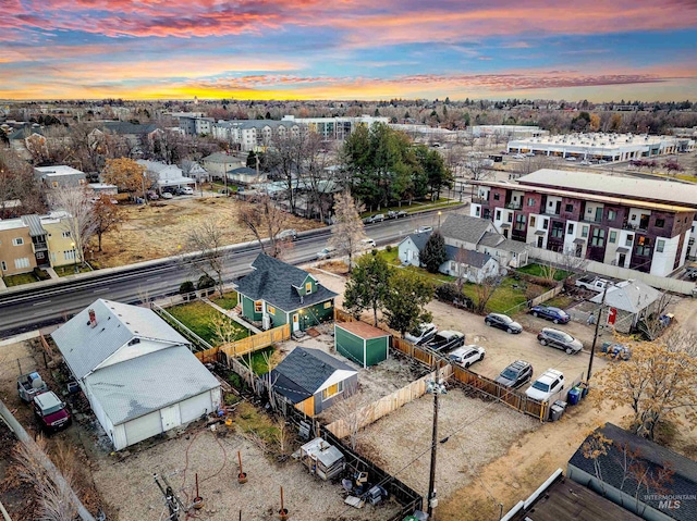 view of aerial view at dusk