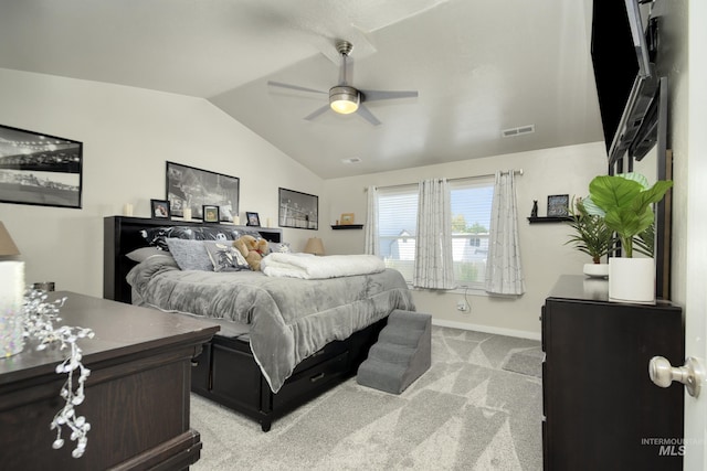 2982 W Mcintosh, Kuna, ID 83634 - bedroom with vaulted ceiling, light carpet, baseboards, and ceiling fan