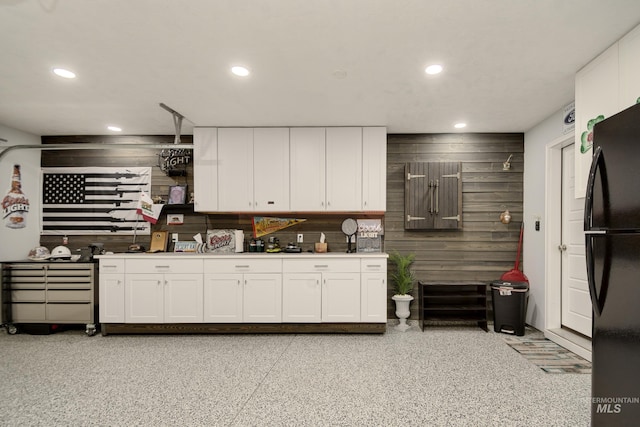2982 W Mcintosh, Kuna, ID 83634 - kitchen with freestanding refrigerator, white cabinetry, and recessed lighting