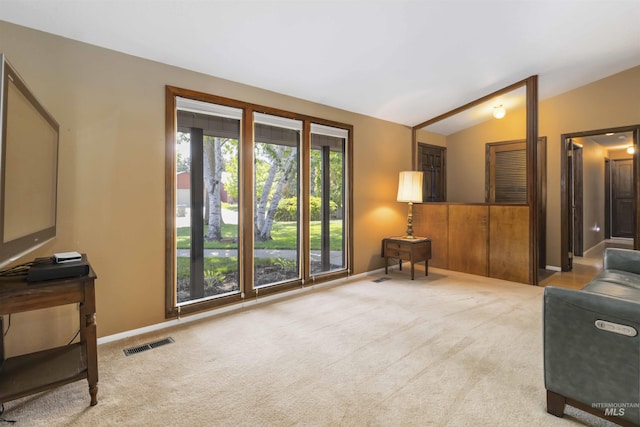 1719 S Gekeler Ln, Boise, ID 83706 - living area with vaulted ceiling, carpet flooring, and baseboards