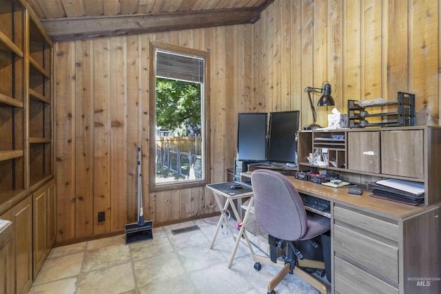 1719 S Gekeler Ln, Boise, ID 83706 - office space featuring wooden walls and wooden ceiling with exposed beams