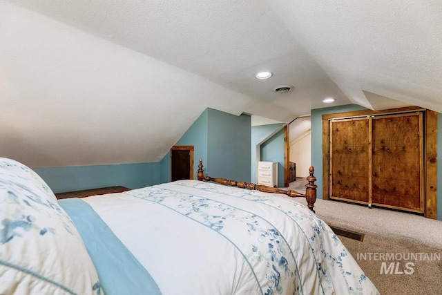 10838 W Southerland St, Boise, ID 83709 - carpeted bedroom featuring visible vents, recessed lighting, a textured ceiling, and lofted ceiling