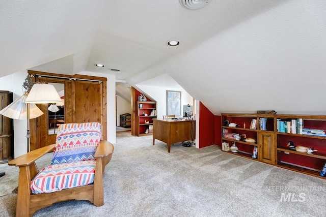 10838 W Southerland St, Boise, ID 83709 - living area with visible vents, carpet, recessed lighting, and lofted ceiling