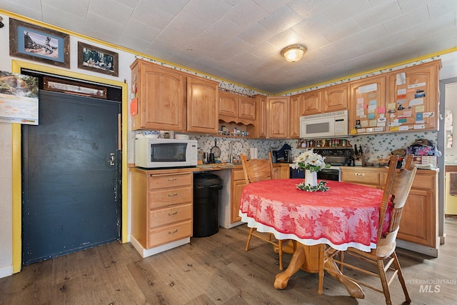 kitchen featuring sink, light wood-type flooring, and range with electric stovetop