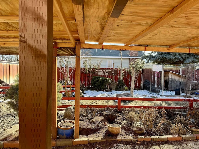 view of snow covered patio