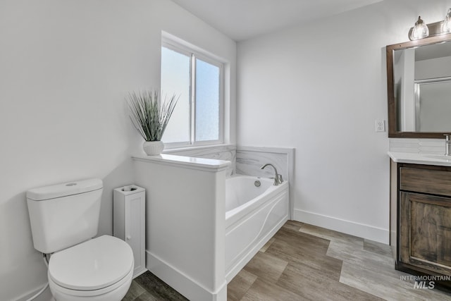 bathroom featuring vanity, a bathing tub, and toilet