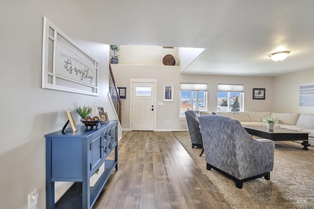 living room with hardwood / wood-style flooring