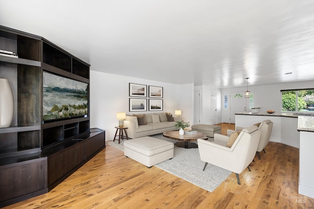 living room with light wood-style floors and baseboards