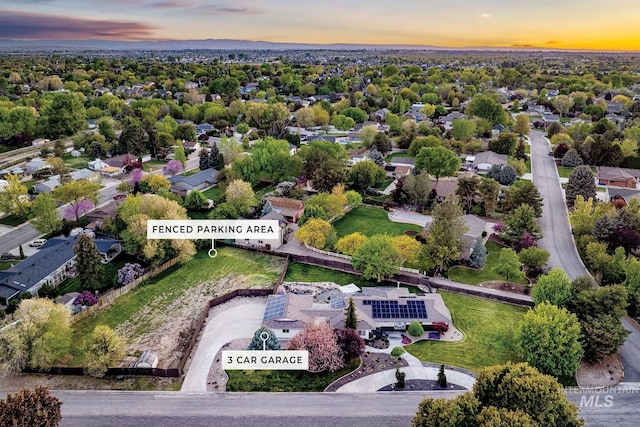 view of aerial view at dusk