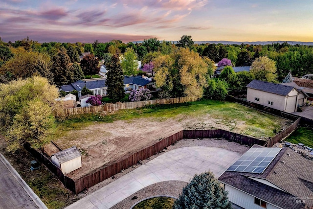aerial view at dusk of a residential view