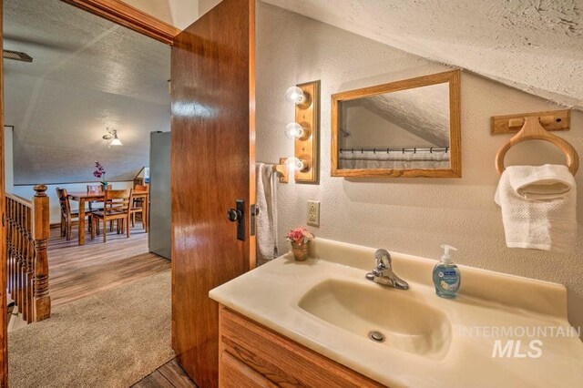 bathroom featuring vanity and wood-type flooring