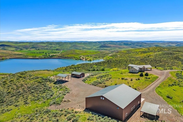 aerial view of a water and mountain view