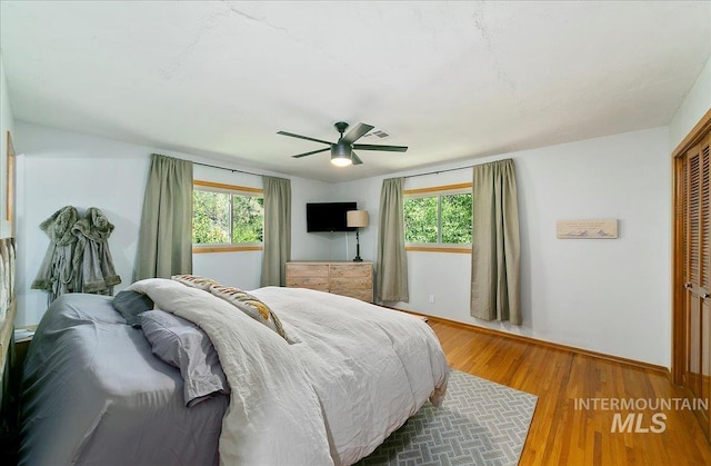 14 Cougar Ln, Boise, ID 83716 - bedroom featuring multiple windows, baseboards, wood finished floors, and a closet