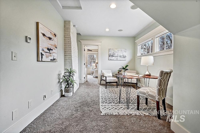 home office with recessed lighting, baseboards, and carpet floors