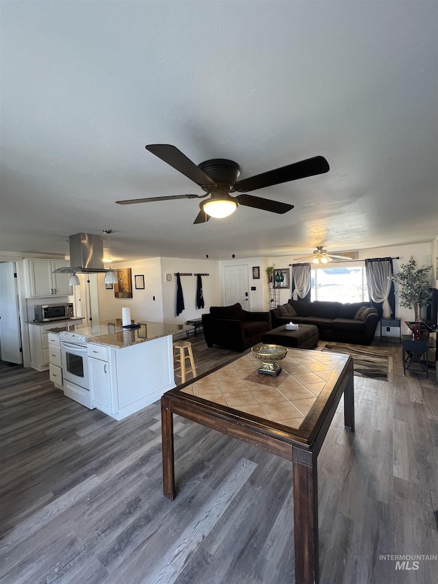 unfurnished living room featuring dark wood-style flooring