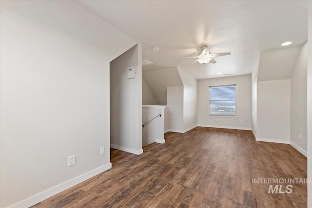 25374 W Deep Canyon Dr, Star, ID 83644 - additional living space featuring a ceiling fan, wood finished floors, baseboards, lofted ceiling, and recessed lighting