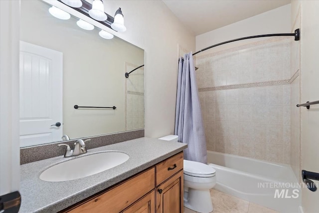 25374 W Deep Canyon Dr, Star, ID 83644 - full bath with vanity, toilet, shower / tub combo with curtain, and tile patterned floors