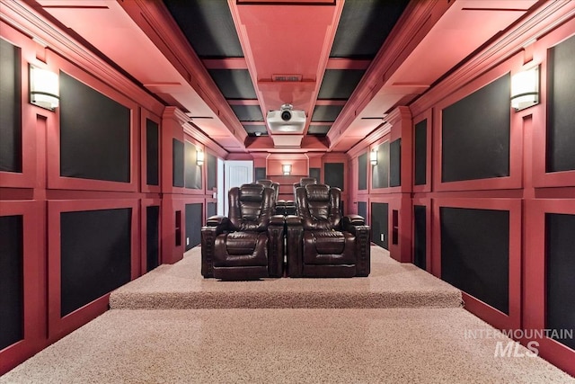 25374 W Deep Canyon Dr, Star, ID 83644 - home theater room featuring carpet flooring and coffered ceiling