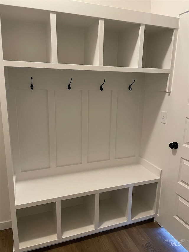 mudroom featuring dark wood-type flooring