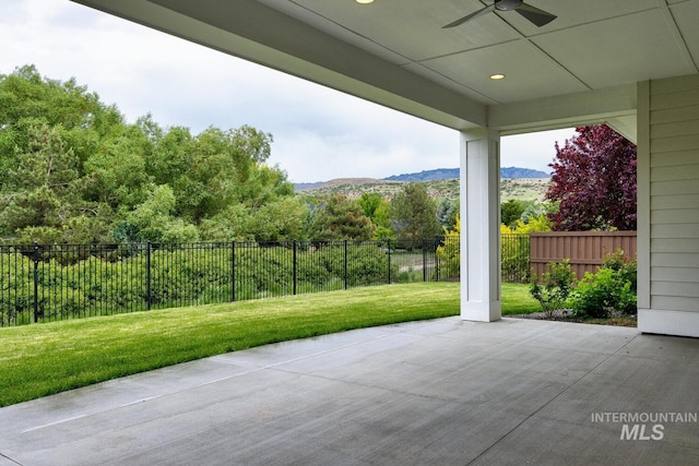 4014 W Farm View Dr, Boise, ID 83714 - view of patio / terrace with a ceiling fan and a mountain view