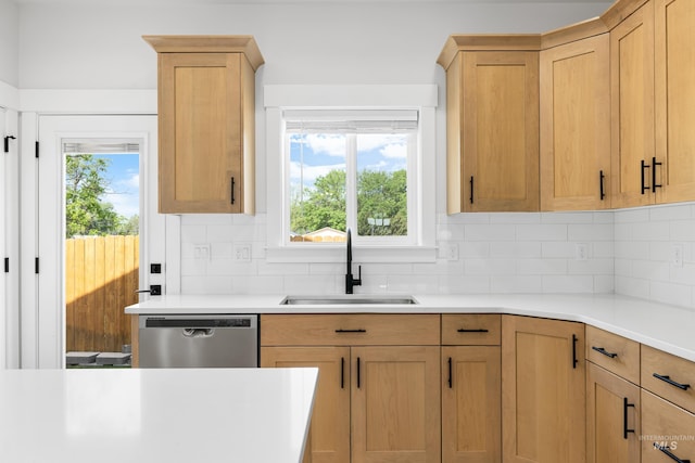 875 N 14th St, Payette, ID 83661 - kitchen with a sink, stainless steel dishwasher, light countertops, and backsplash