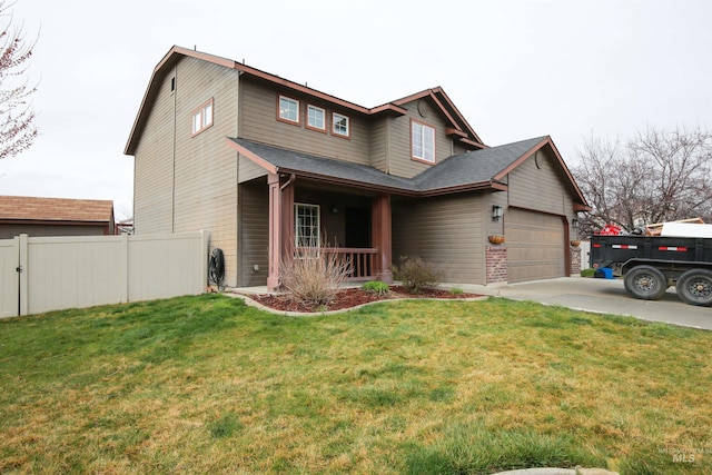 2059 Spring Creek Dr, Fruitland, ID 83619 - craftsman inspired home with covered porch, a garage, fence, concrete driveway, and a front lawn