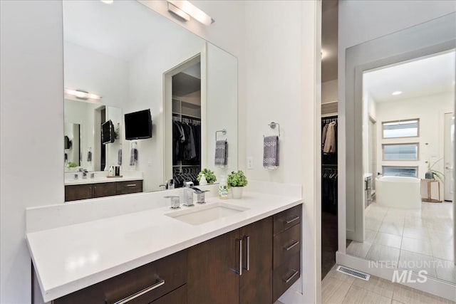 1891 E Golden Oak Ct, Meridian, ID 83646 - bathroom featuring vanity, a spacious closet, and a soaking tub