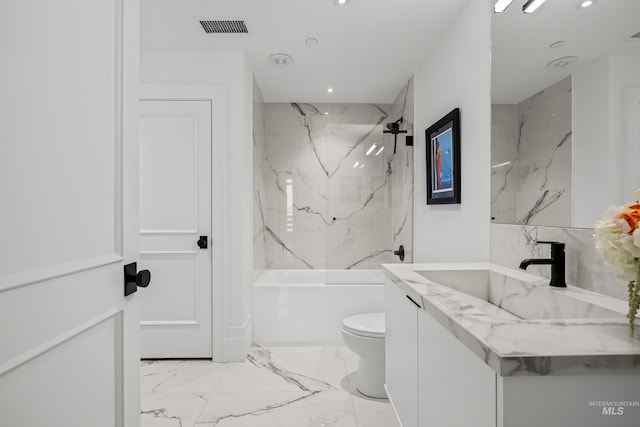 255 S Capitol Blvd Unit 1403, Boise, ID 83702 - full bath with vanity, marble finish floors, a combined bath / shower with marble appearance, and recessed lighting