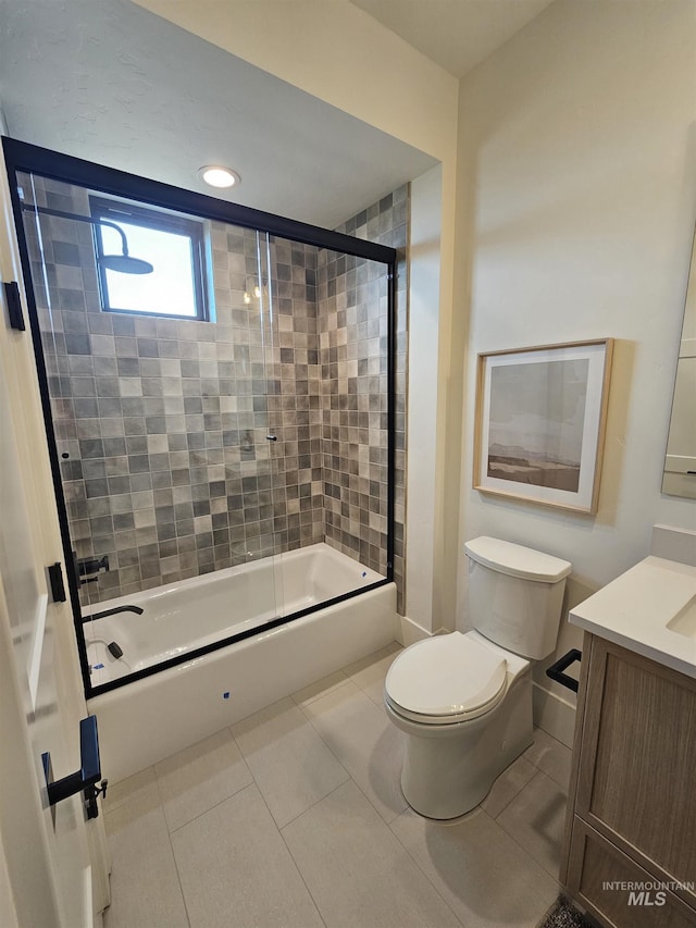 11444 N 17th Way, Boise, ID 83714 - bathroom featuring toilet, tile patterned floors, shower / bath combination with glass door, vanity, and recessed lighting