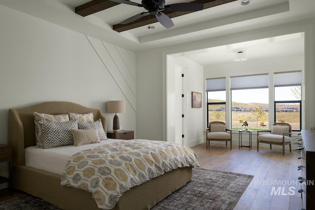 11444 N 17th Way, Boise, ID 83714 - bedroom with hardwood / wood-style flooring, a ceiling fan, and beamed ceiling