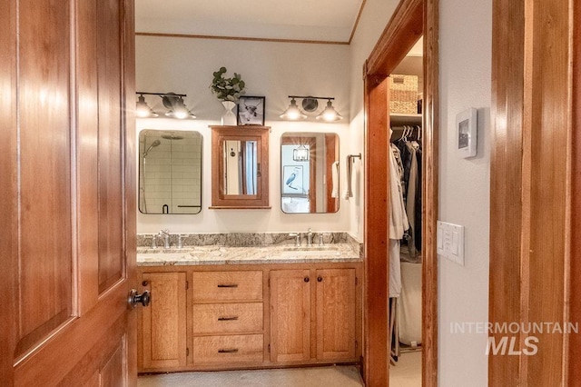 2350 Trail Rd, Moscow, ID 83843 - full bathroom featuring double vanity and ornamental molding