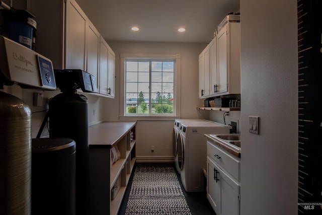 2350 Trail Rd, Moscow, ID 83843 - laundry room featuring separate washer and dryer, cabinet space, baseboards, and recessed lighting