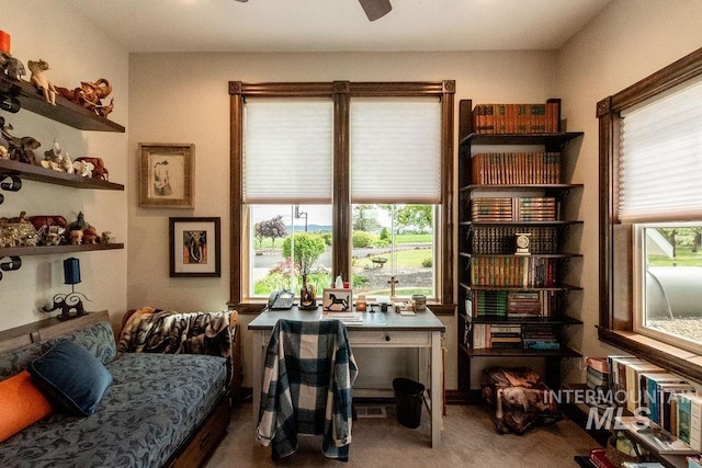 2350 Trail Rd, Moscow, ID 83843 - sitting room with an office area, carpet floors, and ceiling fan