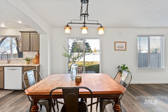 dining room featuring dark hardwood / wood-style flooring and sink