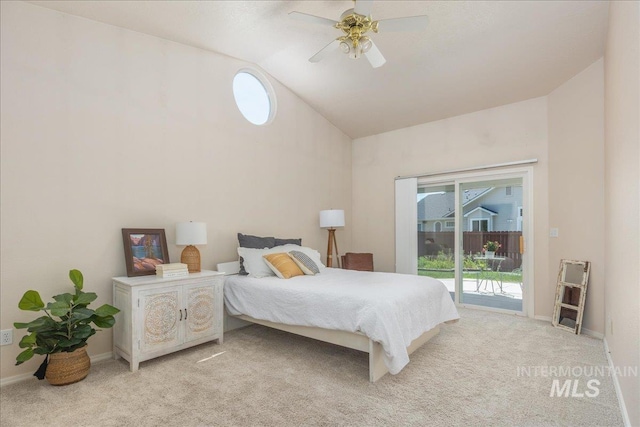 14325 W Comisky, Boise, ID 83713 - bedroom with access to exterior, light carpet, ceiling fan, and high vaulted ceiling