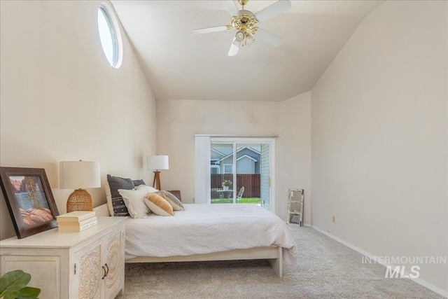 14325 W Comisky, Boise, ID 83713 - bedroom featuring access to outside, light carpet, a ceiling fan, and lofted ceiling