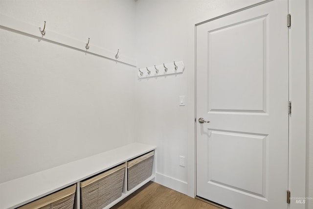 mudroom with hardwood / wood-style flooring