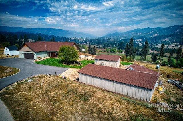 drone / aerial view with a mountain view