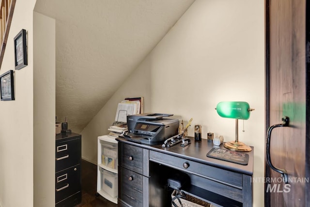 office space with lofted ceiling