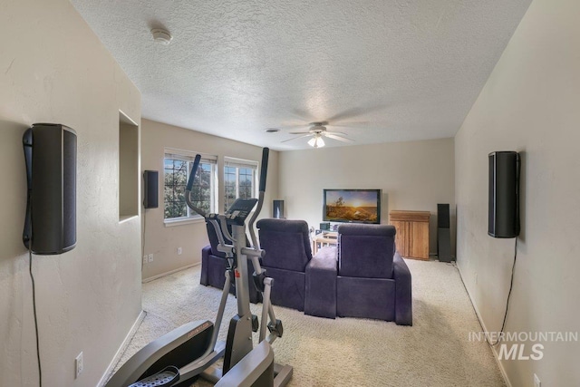 3283 Willow Cir, Twin Falls, ID 83301 - workout area with ceiling fan, carpet, and a textured ceiling