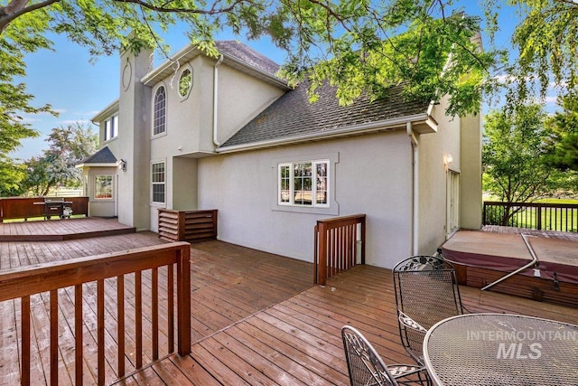 3283 Willow Cir, Twin Falls, ID 83301 - wooden terrace with a hot tub and grilling area