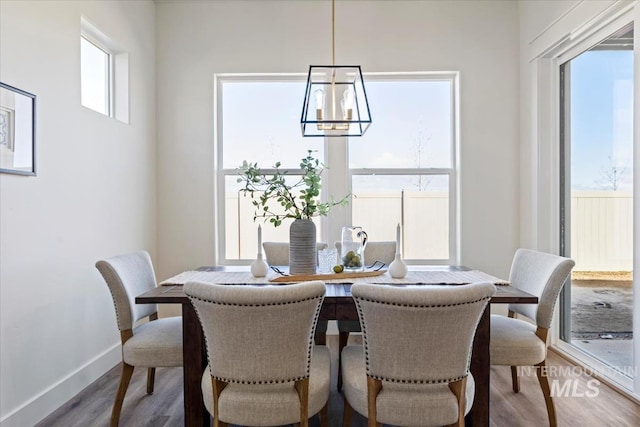 dining room with a chandelier and wood-type flooring