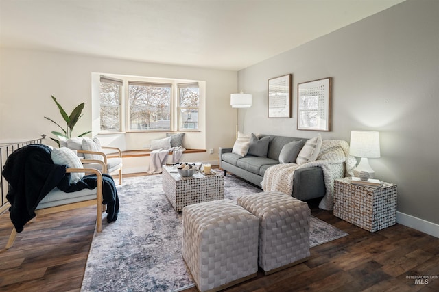 living room featuring dark hardwood / wood-style floors