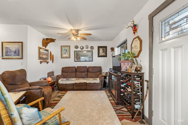 living room featuring ceiling fan