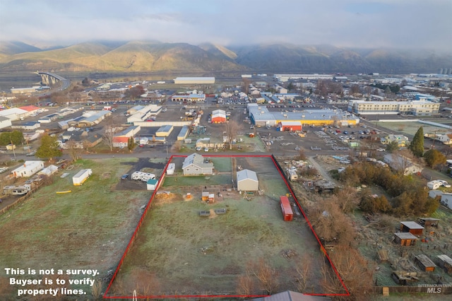 birds eye view of property with a mountain view